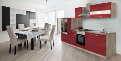 Küchenblock Küchenzeile rot Eiche KB300ESR 3 m breit
