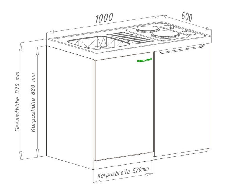Miniküche MK100ESGCS grau mit Kühlschrank